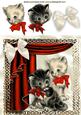 Vintage Kittens in Red Ornate Frame with Drapes