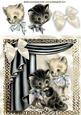 Vintage Kitten in Silver Ornate Frame with Drapes