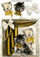 Vintage Kittens in Gold Ornate Frame with Drapes