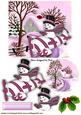 Snowman in Pink Plane with Cottage and Snow