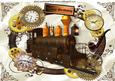 Steampunk Train in Frame with Clocks for Birthday A4