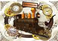 Steampunk Train in Frame with Clocks for Fathers Day A4