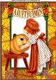 Little Lady with Pumpkin in Autumn Frame A4
