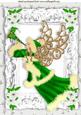 Pretty Angel in Green in Silver Frame with Corner Flowers A4