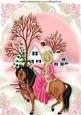 Pretty Lady in Fur Coat Riding a Horse in Snow Scene A4