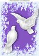 Beautiful Doves in Lilac Snowflake Background A4