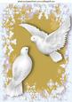 Beautiful White Doves in Gold Snowflake Background A4