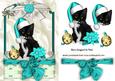 Cute Kitty in Turq Santa Hat in Lace Frame