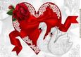 Beautiful Red Heart with Lace, Bow and Swans A4