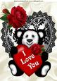 Black/white Panda with Big Red Rose and Heart A4