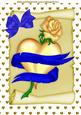 Gold Heart on a Scroll Entwined with Blue Bow A4