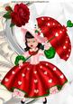 Sweet Little Lady in Red Heart Dress with Rose A4