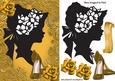 Silhouette of Vintage Lady with Modern Gold Rosee