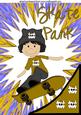 Skate Park Boy in Gold/purple Abstract A4