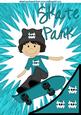 Skate Park Boy in Turq Abstract A4