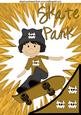 Skate Park Boy in Gold Abstract A4