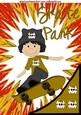 Skate Park Boy in Gold/red Abstract A4