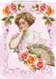 Vintage Lady with Peach/pink Roses with Fan A4