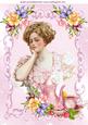 Vintage Lady with Flowers at Tea A4