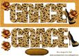 Grace, Name in Leopard Print with Gold Roses Dl