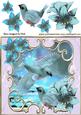 Pretty Birds in Sky Blue with Fantasy Flowers 8x8