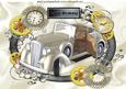 Vintage Car for Birthday in Steampunk Frame A4