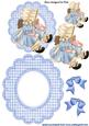 Cute Bonnet Girl in Blue Gingham Scalloped Rocker with Bows