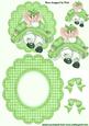 Cute Bunny Girl in Green in Scalloped Rocker Card with Bows