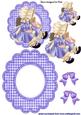Cute Bonnet Girl in Purple Scalloped Rocker Card with Bows