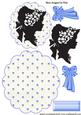 Vintage Sillouette Lady with Blue Flowered Scalloped Rocker