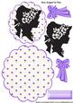 Vintage Sillouette Lady with Purple Flowered Scalloped Rocke