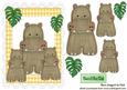 Wooden Hippo with Her Babies in Scalloped Frame