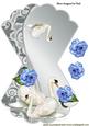 Blue Roses with White Swans Rocker Card