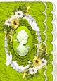 Green Lady Cameo with Spring Flowers on Scalloped Card