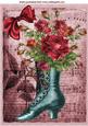 Vintage Boot with Red Roses and Bow A4