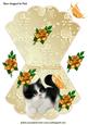 Cute Kitty with Gold Roses Birthday Rocker Card