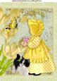 Little Bonnet Girl in Yellow with Kitty on Music A4