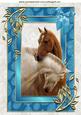 Horses Heads Entwined, in Blue Ornate Frame A4