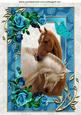 Horses Heads Entwined with Blue Roses and Butterfly A4