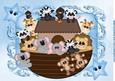 Noahs Ark in Blue Ornate Frame with Funny Face Stars A4