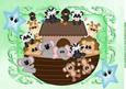 Noahs Ark in Green Ornate Frame with Funny Face Stars A4