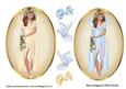 Peach and Blue Faeries with Bows and Doves