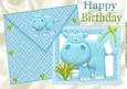 Cute Little Blue Hippo on Card and Envelope A4