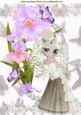 Vintage Lady with Pink/lilac Iris's and Butterflie A4
