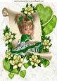 Little Girl in Green on Scroll with Roses A4