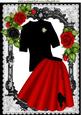 Red Poodle Skirt and Jumper with Roses in Lace Frame A4