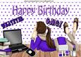 Girl in Purple with Her Laptop A4