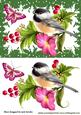Pretty Bird on Branch of Flowers
