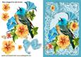 Bird with Flowers on Vintage Blue Lace