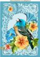 Bird with Flowers on Vintage Blue Lace A4